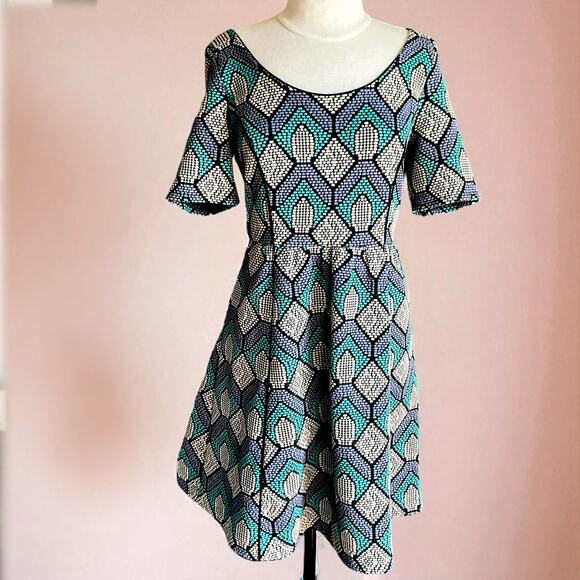 Anthropologie HD in Paris Dress M Geometric Pattern Retro Mod Parisian Style - Picture 1 of 10